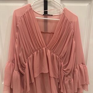 Elegant Pink Women's Top - pleated and ruffled